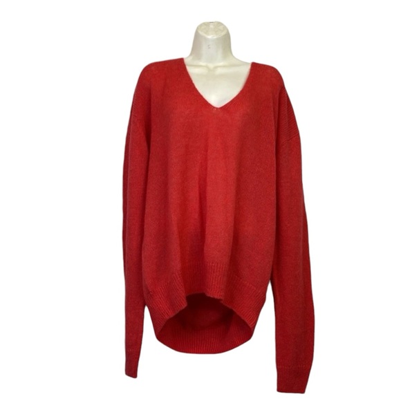 Free People Sweater Women Red Alpaca Wool Pullover Preppy V-Neck